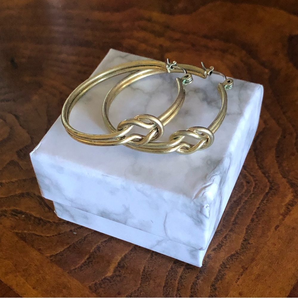 Vintage gold plated knot accent hoop earrings